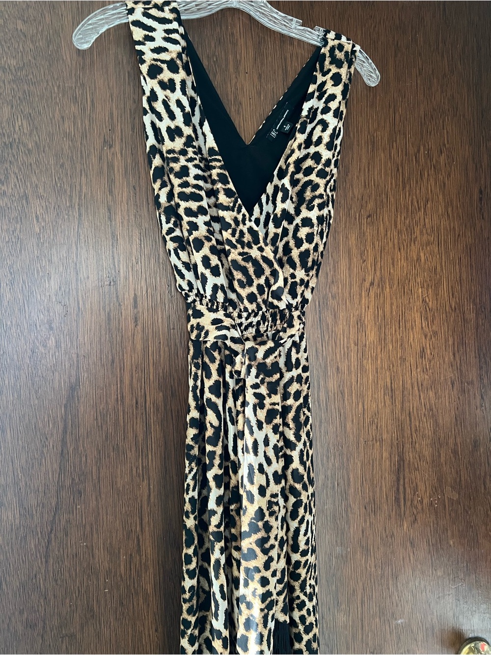 INC International Concepts Leopard Print V-Neck Jumpsuit w/ belt - Black & Brown
